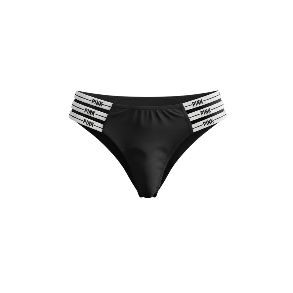 Victoria's Secret PINK Panties Womens L Black Triple Strap Hiphugger